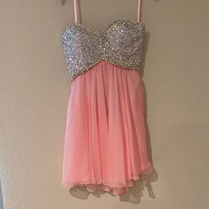 La Femme Pink Strapless Sequin Dress